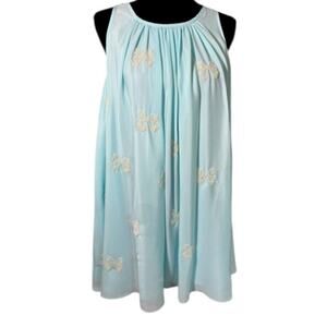 Kate Spade Women's Bow Pearl Beaded Shift Dress M Blue Sleeveless Formal